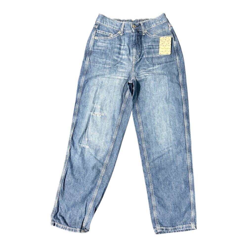 Free People Chloe Baby Barrel Jeans XS Admiral Blue Tapered Crop Denim NWT